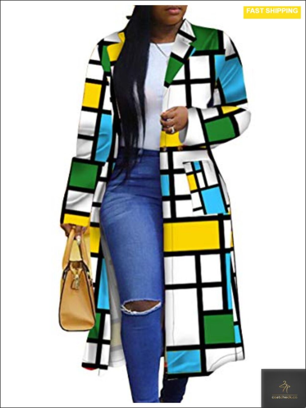 Women's Trench Coat Double Breasted Long Sleeve Geometric Pattern Outerwear